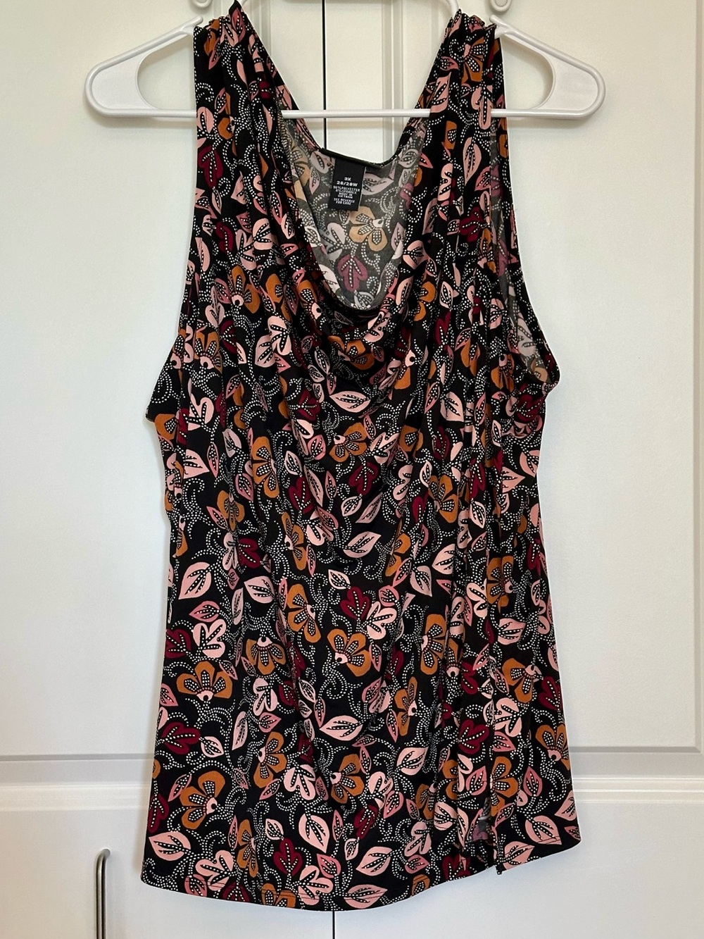 Catherines Black Floral Cowl-Neck Sleeveless Top